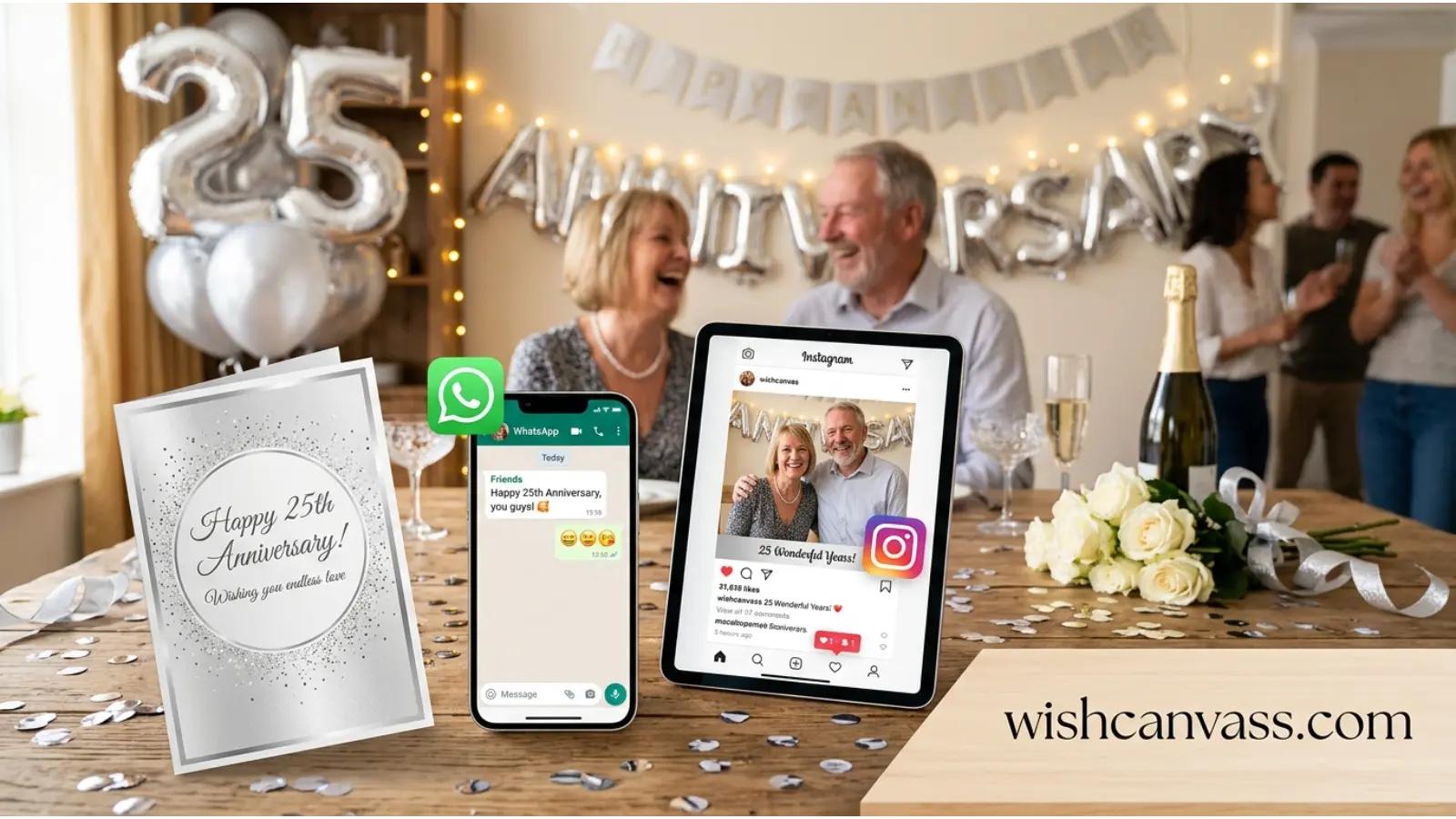 WhatsApp, Greeting Card, and Instagram Wishes for Friends' 25th Anniversary